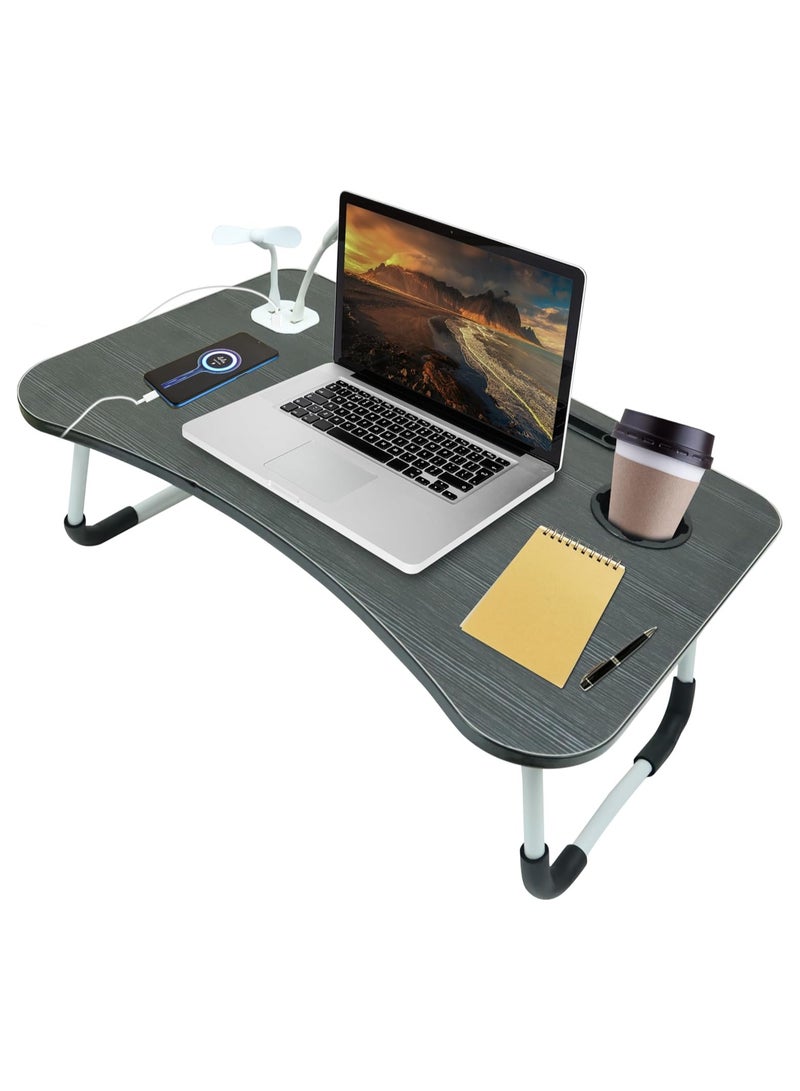 DubaiGallery Foldable Laptop Bed Desk Table with Built-in USB Port, Mini Fan & LED Lamp - Image 3