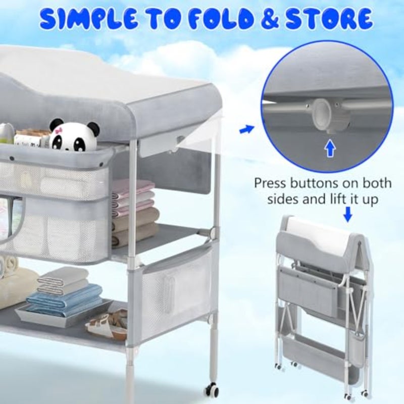 Portable Baby Changing Table, Foldable Changing Table Dresser Baby Changing Station with Storage Basket, 3 Position Height Adjustable, Waterproof Pad and Foldable Diaper Changing Station grey - Image 5