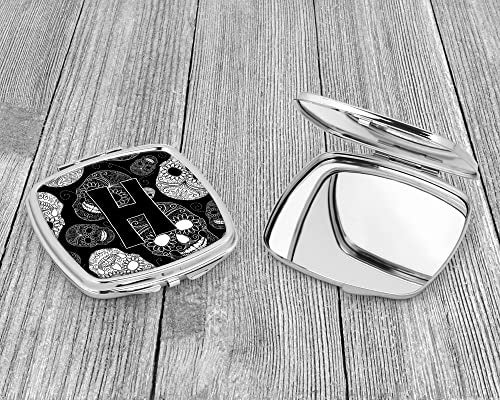 Caroline's Treasures CJ2008-HSCM Letter H Day of the Dead Skulls Black Compact Mirror Decorative Travel Makeup Mirror for Women Girls Gifts Pocket Makeup Mirror Folding Handheld - Image 3