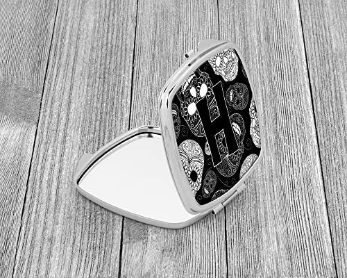 Caroline's Treasures CJ2008-HSCM Letter H Day of the Dead Skulls Black Compact Mirror Decorative Travel Makeup Mirror for Women Girls Gifts Pocket Makeup Mirror Folding Handheld - Image 2