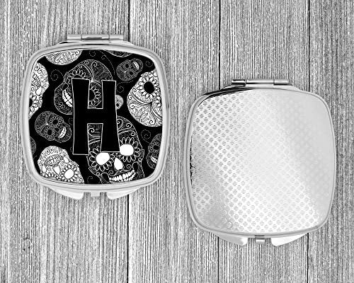 Caroline's Treasures CJ2008-HSCM Letter H Day of the Dead Skulls Black Compact Mirror Decorative Travel Makeup Mirror for Women Girls Gifts Pocket Makeup Mirror Folding Handheld - Image 4