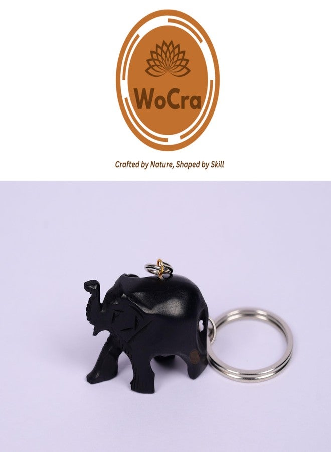 WoCra® Karungali Keychain Elephant Original | 100% Natural Elephant Karungali Keychain | Aana Karungali Keychain for Bike and Car| Enugu Black Ebony Wood Keychain| Yaanai Karungali Keychain |1 Piece - Image 2