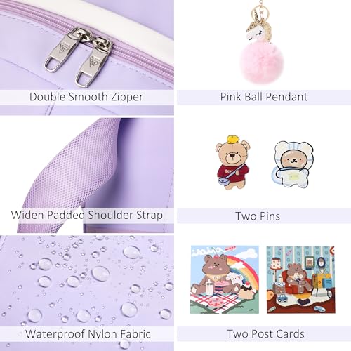 LXYGD Backpack for Girls with Accessories Laptop Bookbags 16 Inch Kawaii Kids Elementary Middle High School Bag College Travel Daypack Gifts for Teens Women Students (Purple) - Image 5