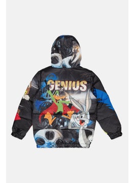 Looney Tunes Kids Boy Cartoon Print Quilted Jacket, Black Combo  - Image 2