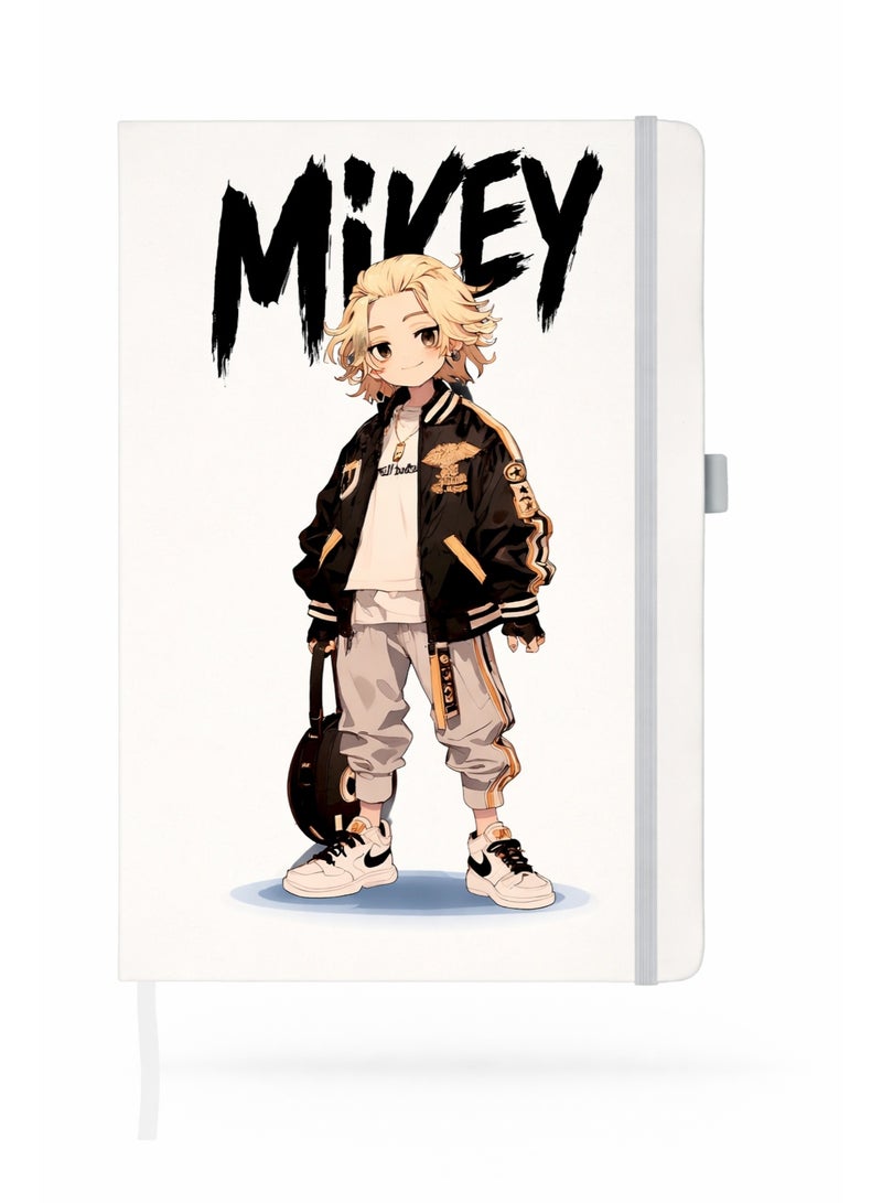 Bickerbond Tokyo Revengers Mikey Anime Hardcover Notebook - Streetwear Edition | A5 Premium Lined Journal with Elastic Band & Pen Holder - White - Image 1