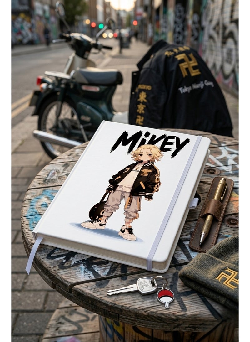 Bickerbond Tokyo Revengers Mikey Anime Hardcover Notebook - Streetwear Edition | A5 Premium Lined Journal with Elastic Band & Pen Holder - White - Image 2