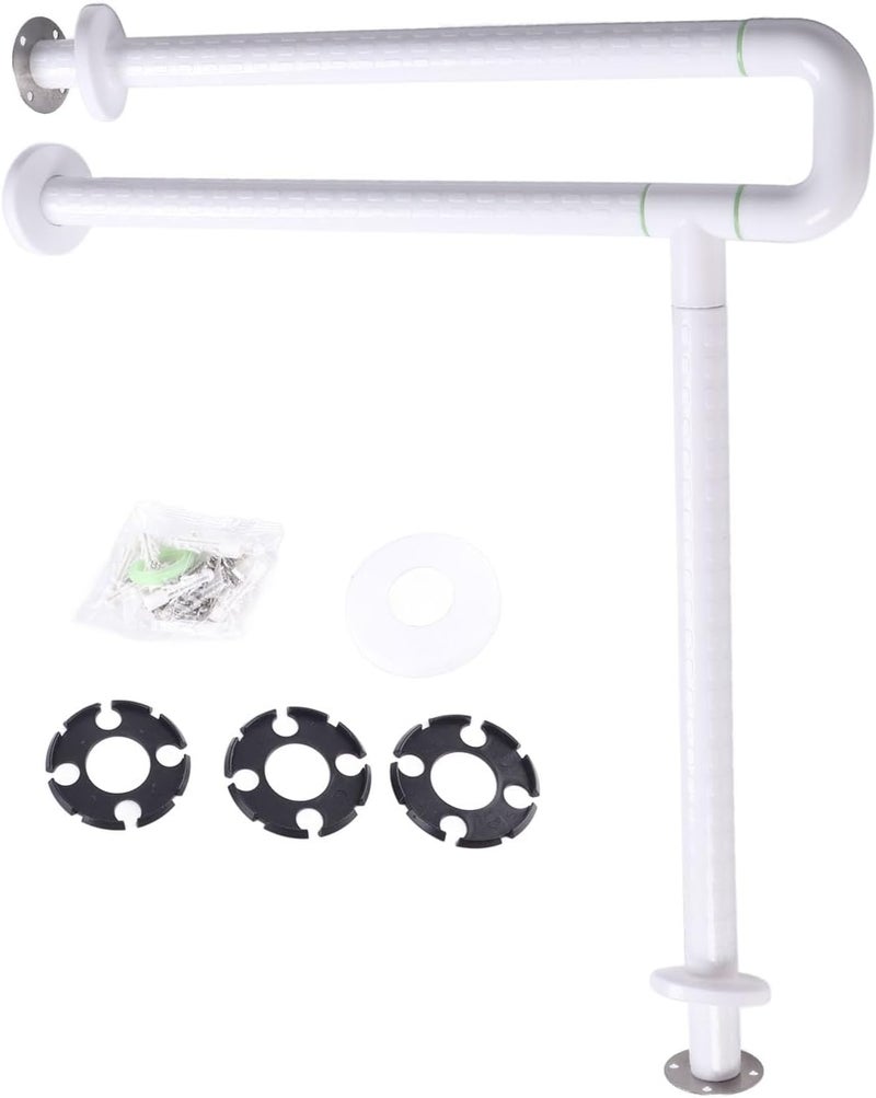 Toilet Safety Rail with Non Slip Grip, Foldable Toilet Grab Bar 23.6in White - Luminous Ring for Night Use, Space Saving Design for Seniors Disabled - Image 1