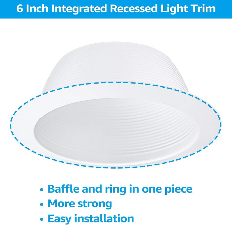 TORCHSTAR 12-Pack 6 Inch Integrated Can Light Trim, One Piece Baffle Trim, Full Metal, Fit Halo/Juno Remodel Recessed Housing, White - Image 4