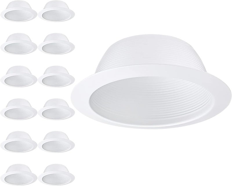 TORCHSTAR 12-Pack 6 Inch Integrated Can Light Trim, One Piece Baffle Trim, Full Metal, Fit Halo/Juno Remodel Recessed Housing, White - Image 1