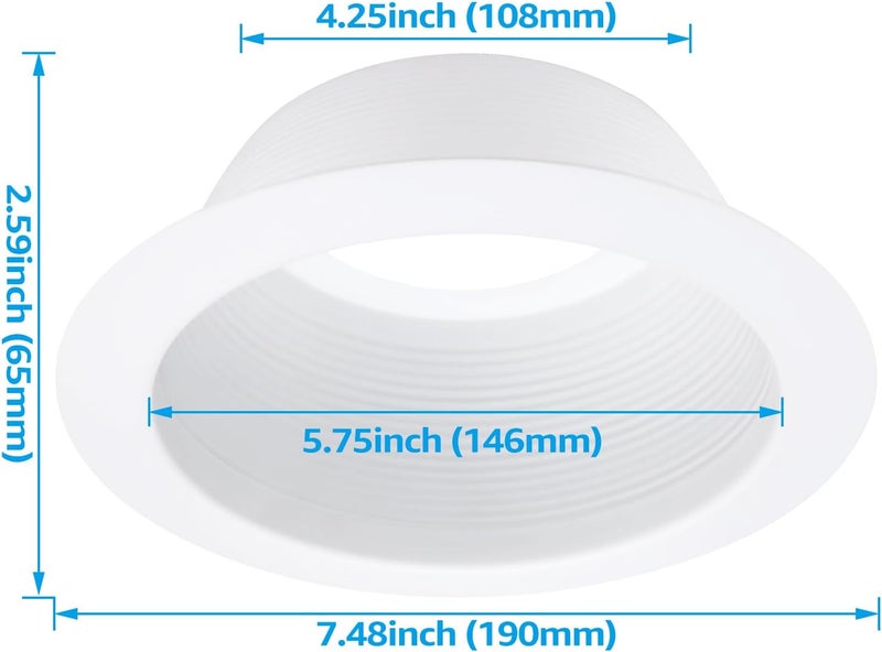 TORCHSTAR 12-Pack 6 Inch Integrated Can Light Trim, One Piece Baffle Trim, Full Metal, Fit Halo/Juno Remodel Recessed Housing, White - Image 2