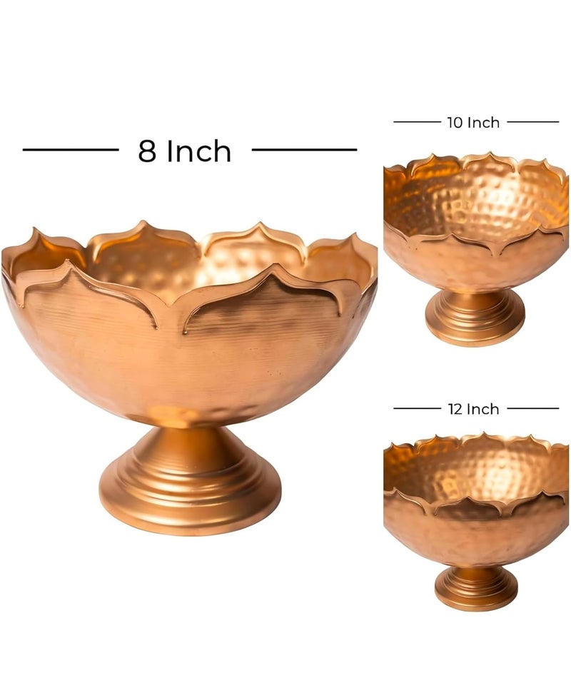 MAXXINN Decorative Urli Bowl Set, 6 Pieces Gold Hammered Candle Stand with Floating Diya Holder, Festival Home Decor, 24 cm - Image 3