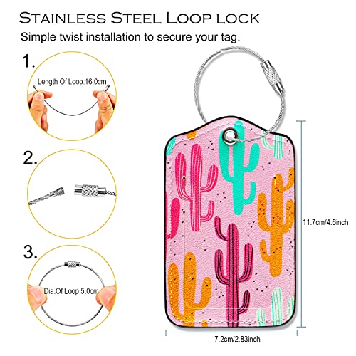 Gowraps Luggage Tags for Suitcases-Leather Luggage Tag 4 Pack with Loops Cute Bag/Backpack/Suitcase Tags Pink Travel Accessories for Airport - Image 2
