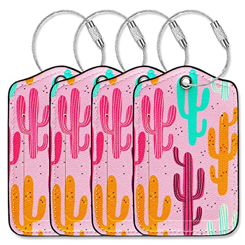 Gowraps Luggage Tags for Suitcases-Leather Luggage Tag 4 Pack with Loops Cute Bag/Backpack/Suitcase Tags Pink Travel Accessories for Airport - Image 1