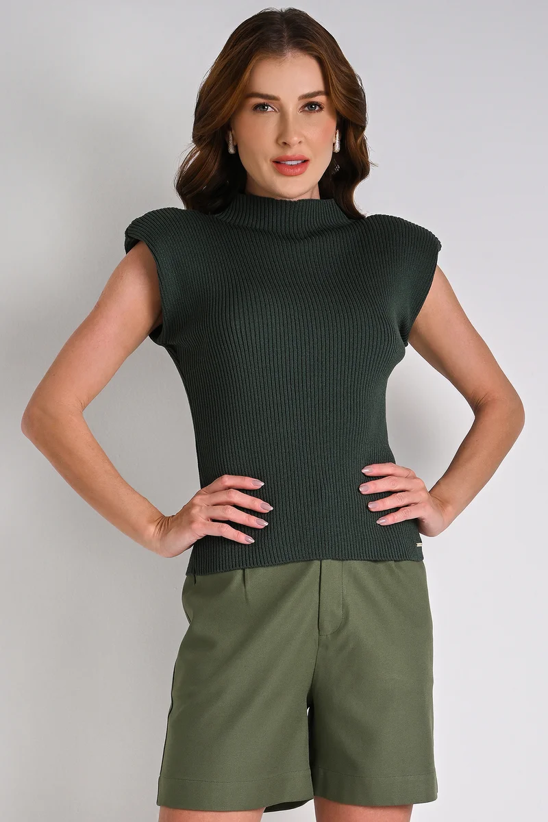 Carmen Steffens Military Shoulder Pad Knit Blouse