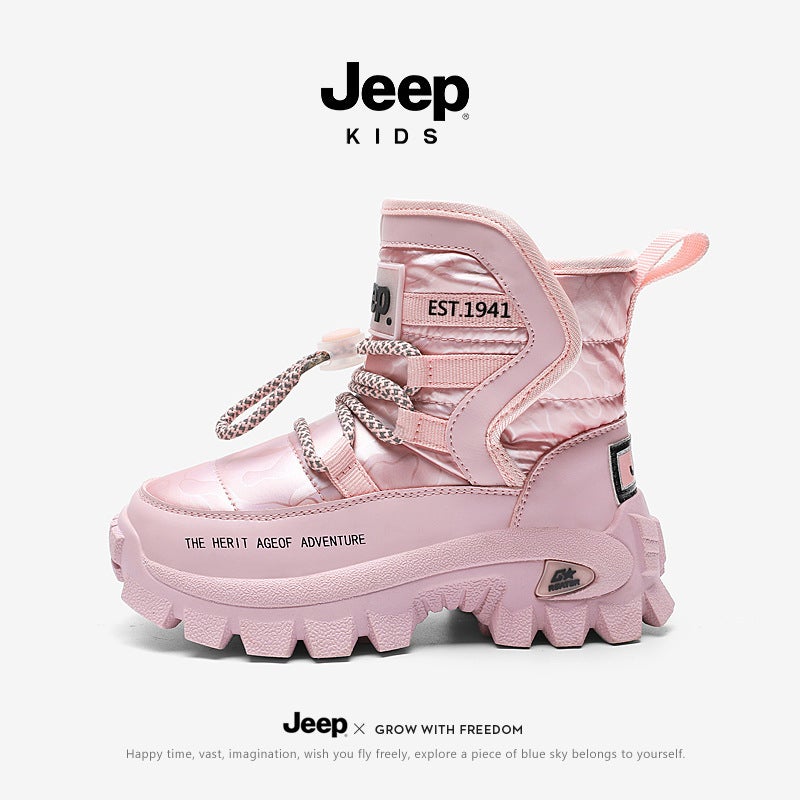 Jeep Children'S Snow Boots Winter 2022 New Fleece-Lined Thick Cotton Shoes Baby Boots Boys' Plush Shoes - Image 1