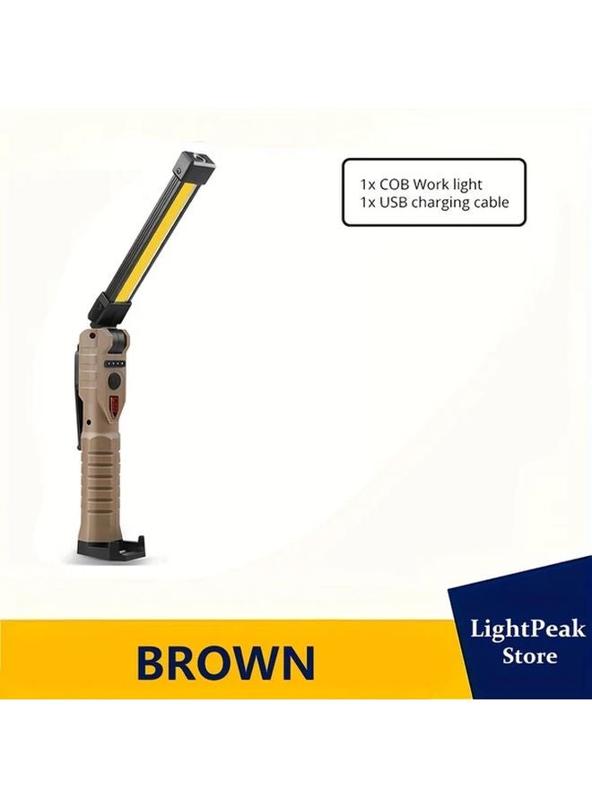 Brown Portable LED Flashlight USB Rechargeable Foldable COB Work Light Magnet Hook Rotatable Tent Lantern 7 Modes Camping Light - Image 1