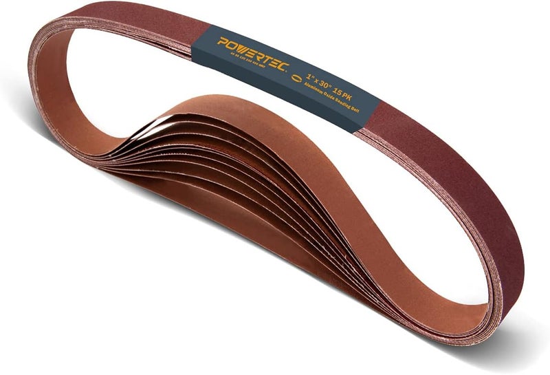 POWERTEC 1x30 Sanding Belts, 15PK, 3 Each of 40/80/120/240/400 Grits, 1 x 30 Inch Aluminum Oxide Sanding Belts for Belt Grinder, Belt and Disc Sander, Knife Sharpening, Woodworking (11127-3) - Image 1