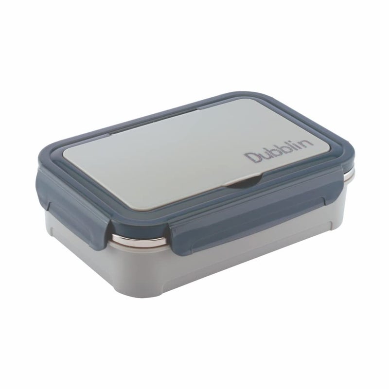 DUBBLIN Buffet Stainless Steel Lunch Box Insulated Airtight Spill Proof with Spoon, Fork & Mini sabzi Container Inside, 850 ml, Grey - Image 1