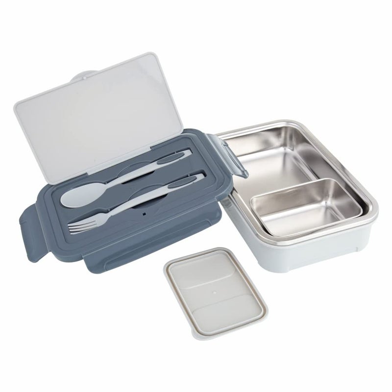 DUBBLIN Buffet Stainless Steel Lunch Box Insulated Airtight Spill Proof with Spoon, Fork & Mini sabzi Container Inside, 850 ml, Grey - Image 4
