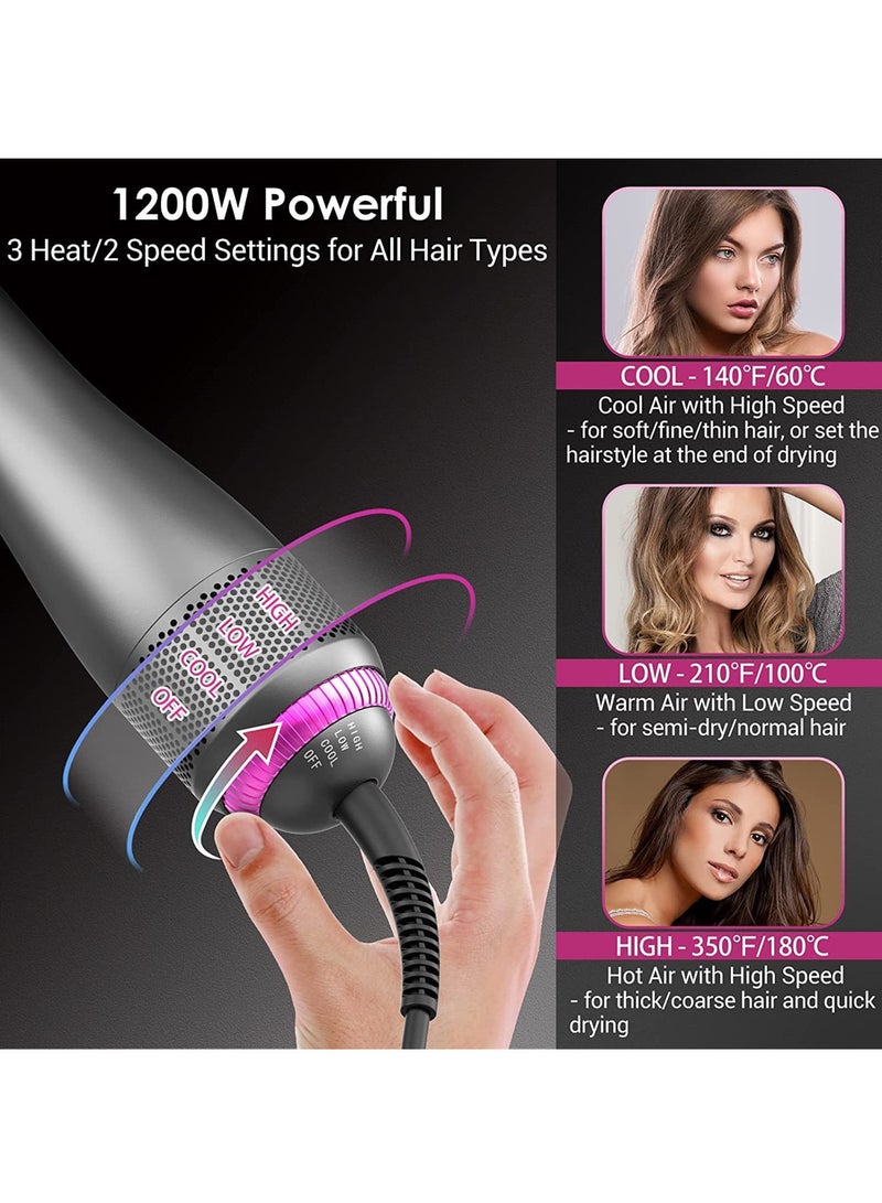 REBUNE 3 in 1 Hair Dryer Brush & Straightener Brush, Professional 1200W Powerful Ceramic Tourmaline Ionic Hot Air Brush, 3 Heat/2 Speed Settings One-Step Hair Dryer and Styler grey - Image 5