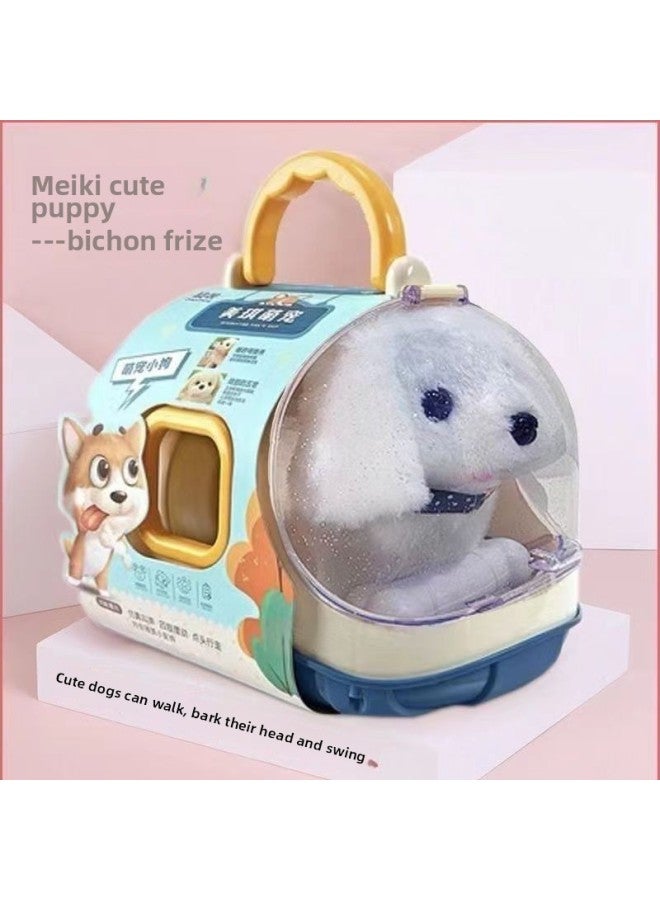 Children's Electric Simulation Small White Rabbit Will Call Girls Pet Doll Backpack Dog Gift Puzzle Plush Toy-Color:mc965 Pet Portable Blue Bear-Specifications:【Battery】 Play When You Get It - Image 1