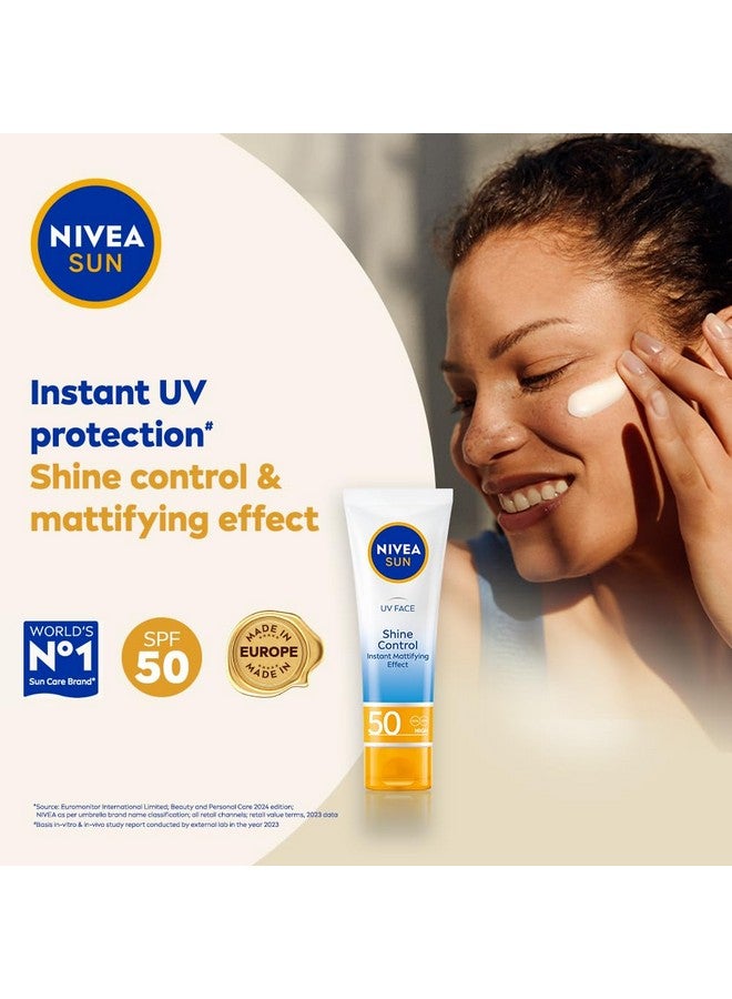 نيفيا كريم Sun Uv Face Shine Control SPF 50 (50 مل)، كريم الوقاية من أشعة الشمس فوق البنفسجية UVA/UVB والشيخوخة المبكرة للجلد، واقي من الشمس لبشرة الوجه الحساسة - Image 3