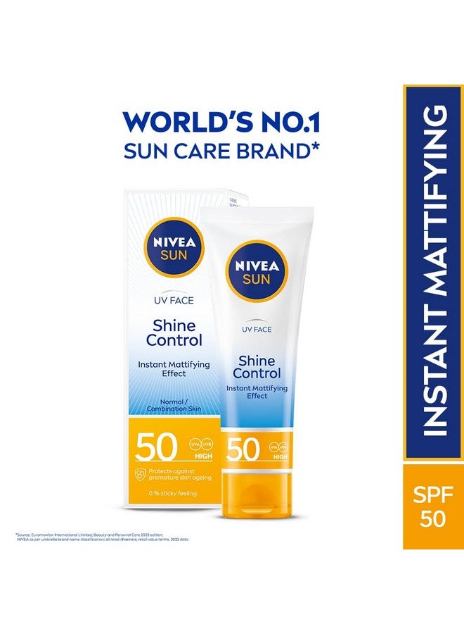 نيفيا كريم Sun Uv Face Shine Control SPF 50 (50 مل)، كريم الوقاية من أشعة الشمس فوق البنفسجية UVA/UVB والشيخوخة المبكرة للجلد، واقي من الشمس لبشرة الوجه الحساسة - Image 2