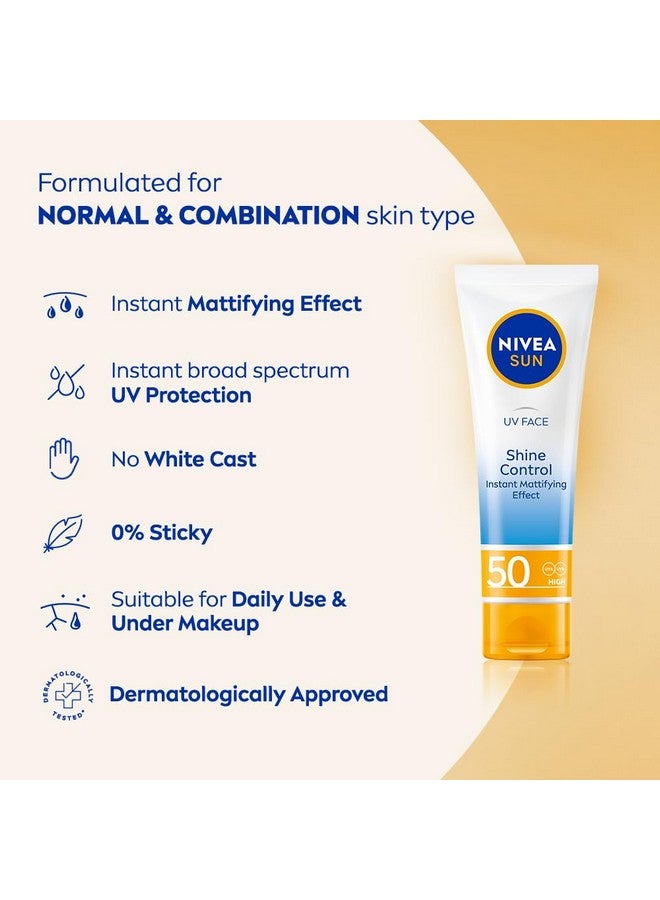 نيفيا كريم Sun Uv Face Shine Control SPF 50 (50 مل)، كريم الوقاية من أشعة الشمس فوق البنفسجية UVA/UVB والشيخوخة المبكرة للجلد، واقي من الشمس لبشرة الوجه الحساسة - Image 4