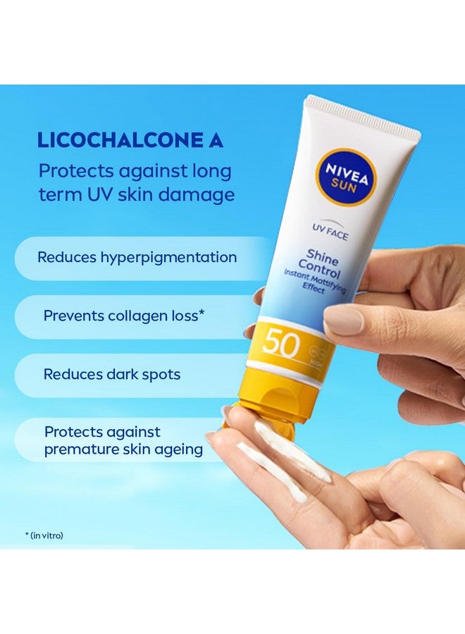 نيفيا كريم Sun Uv Face Shine Control SPF 50 (50 مل)، كريم الوقاية من أشعة الشمس فوق البنفسجية UVA/UVB والشيخوخة المبكرة للجلد، واقي من الشمس لبشرة الوجه الحساسة - Image 5