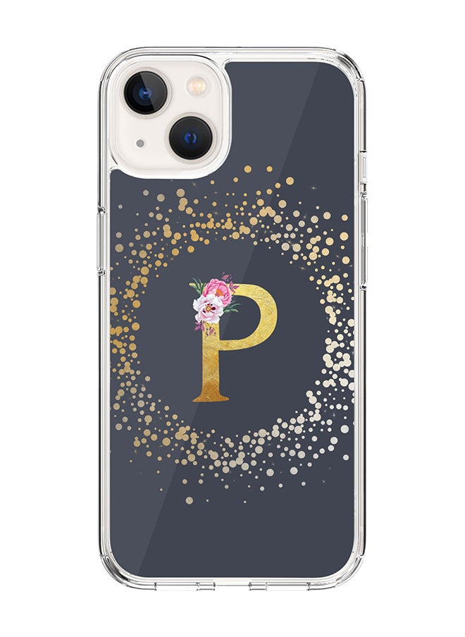 Stylizedd - Classic Clear Case For iPhone 14, Hybrid Soft Case Flexible Edges Thin Cover- Custom Monogram Initial Letter Floral Pattern Alphabet - P (Grey) - Image 1