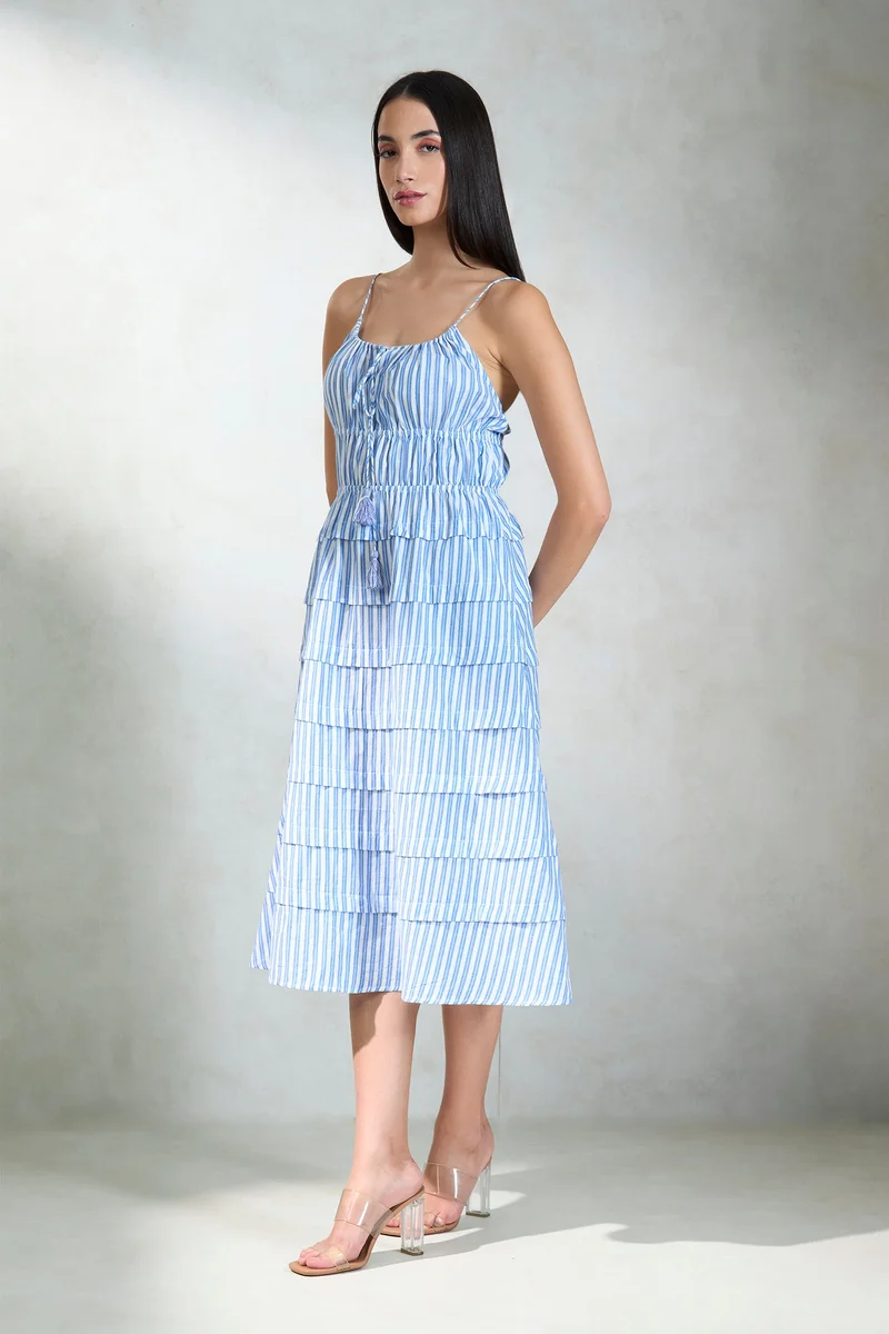 Virgio Striped Tiered Dress