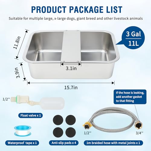 BWOGUE 3 Gal Automatic Dog Water Dispenser for Large Dogs Stainless Steel Outdoor Water Bowl Large Breed Self Filling Dog Waterer Feeder for Dogs Cat Chicken Livestock - Image 3