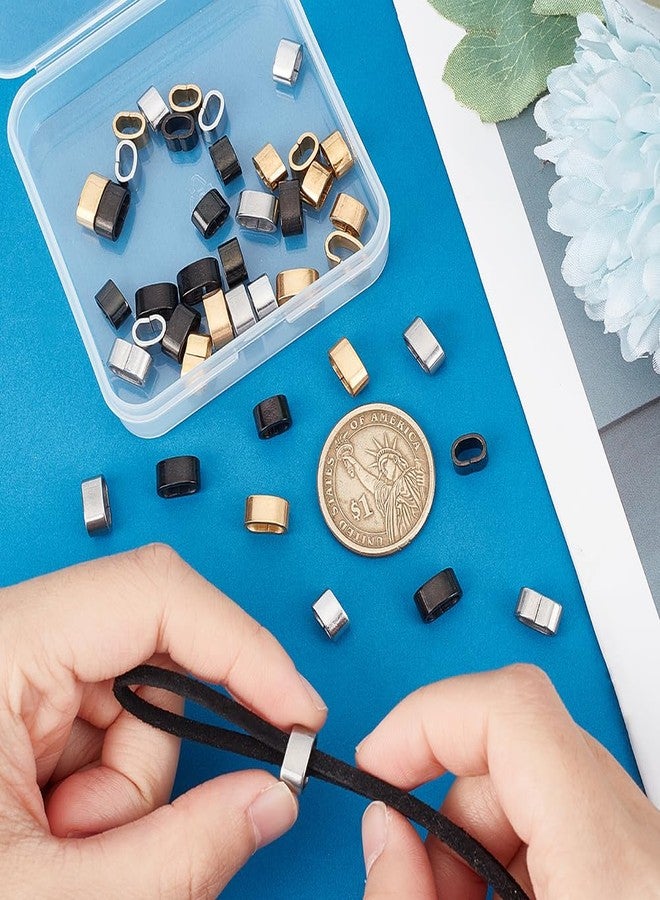 UNICRAFTALE 48pcs 3 Colors 2 Sizes Electrophoresis Stainless Steel Rectangle Slide Charm Large Hole Leather Cord Slider Loose Beads Wristband Locking Clips Beads Link Connector for Jewelry Making - Image 4