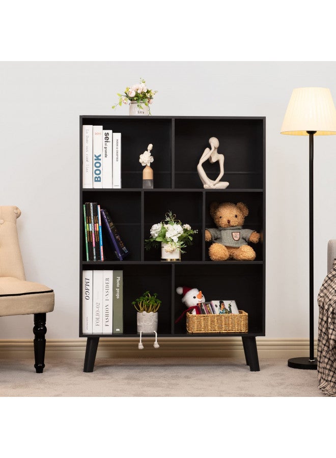 YAHARBO YAHARBO Black Bookshelf,3 Tier Modern Bookcase with Legs,Bookshelves Wood Storage Shelf, Open Book Shelves Cube Organizer,Freestanding Short Bookcases  - Image 3