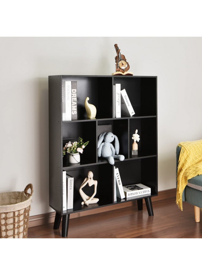 YAHARBO YAHARBO Black Bookshelf,3 Tier Modern Bookcase with Legs,Bookshelves Wood Storage Shelf, Open Book Shelves Cube Organizer,Freestanding Short Bookcases  - Image 2