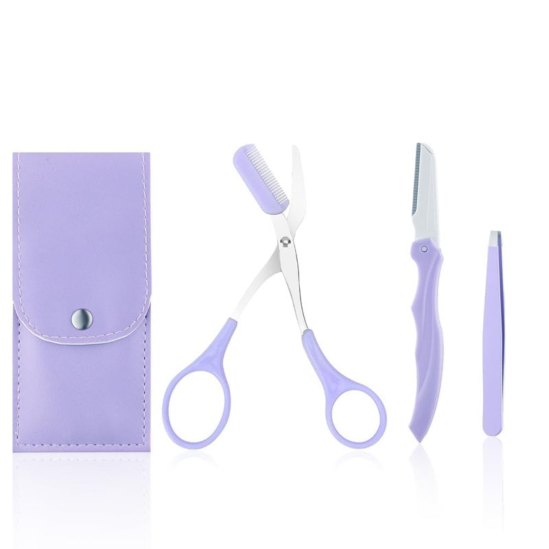 Abhaymart 3Pcs Eye Brow Scissor Eyebrow Removal Tweezer Eyebrow Trimmer Razor Facial Hair Shaper Trimming Make Up Tool with PU Leather Case Shave and Hair Removal - Image 1