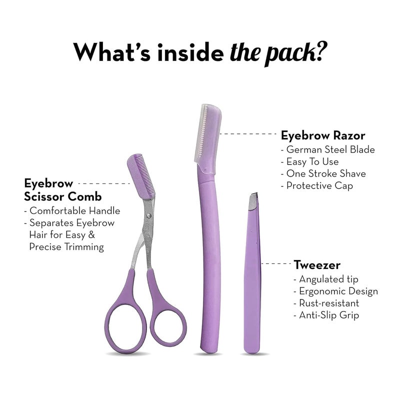 Abhaymart 3Pcs Eye Brow Scissor Eyebrow Removal Tweezer Eyebrow Trimmer Razor Facial Hair Shaper Trimming Make Up Tool with PU Leather Case Shave and Hair Removal - Image 2