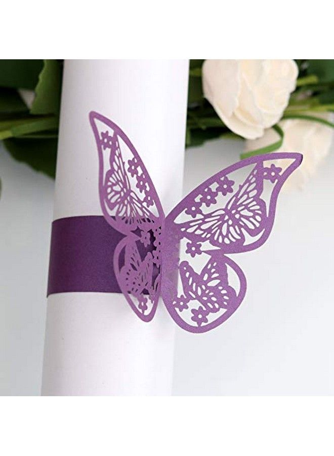 Amyzor 50Pcs Laser Cut Butterfly Napkin Rings Holder For Dinners Tables Everyday Wedding Anniversray Party Decor Baby Bridal Shower Banquet Supply Diy Chairs Sash Bows Tablecloth Paper Napkins (Purple) - Image 1