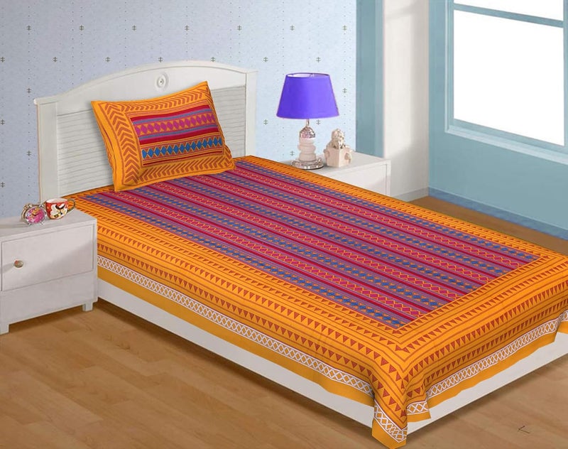 EarlyMart Comfort Rajasthani Jaipuri Traditional Sanganeri Printed 140 TC Cotton Single Size Bed Bedsheet with 1 Pillow Cover Multicolor - Image 1