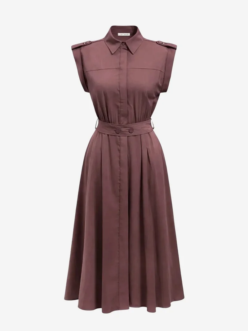 ميكسراي MIXRAY Textured A-Line Midi Shirt Dress with Belt