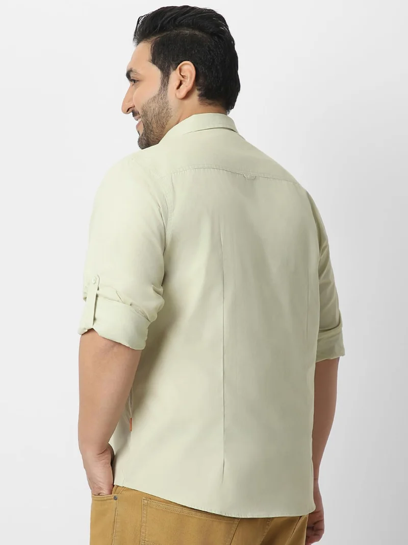 Urbano Fashion  Urbano Plus Men's Pastel Green Cotton Full Sleeve Regular Fit Casual Solid Shirt  | Best Price UAE