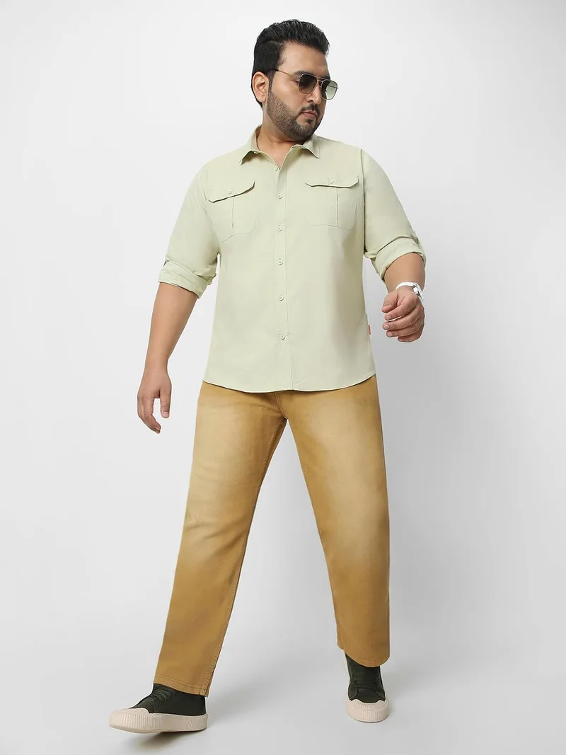 Urbano Fashion  Urbano Plus Men's Pastel Green Cotton Full Sleeve Regular Fit Casual Solid Shirt  | Best Price UAE