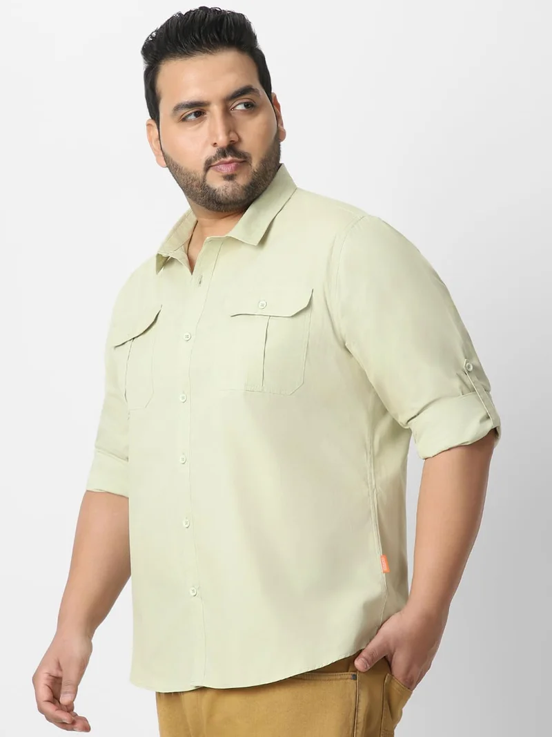 Urbano Plus Men's Pastel Green Cotton Full Sleeve Regular Fit Casual Solid Shirt