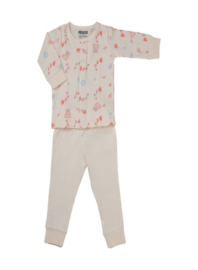 LOYZO Super Soft Unisex Baby Clothing Set - Full Sleeve Front Open Tshirt & Trouser Pajama Pant Set for 12-18 Months Old (Peach) - Image 1