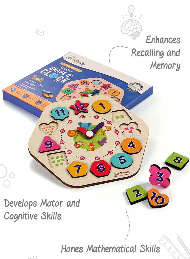 FIRSTCRY INTELLISKILLS Premium Tick-Tock O' Shape Stacking & Sorting Wooden Clock,Time Learning Clock Puzzle for kids, Early Learning & Educational Montessori Toys for 2+ Years,12 Shapes,Birthday Gift - Image 5