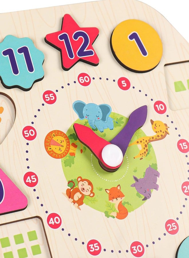 FIRSTCRY INTELLISKILLS Premium Tick-Tock O' Shape Stacking & Sorting Wooden Clock,Time Learning Clock Puzzle for kids, Early Learning & Educational Montessori Toys for 2+ Years,12 Shapes,Birthday Gift - Image 4