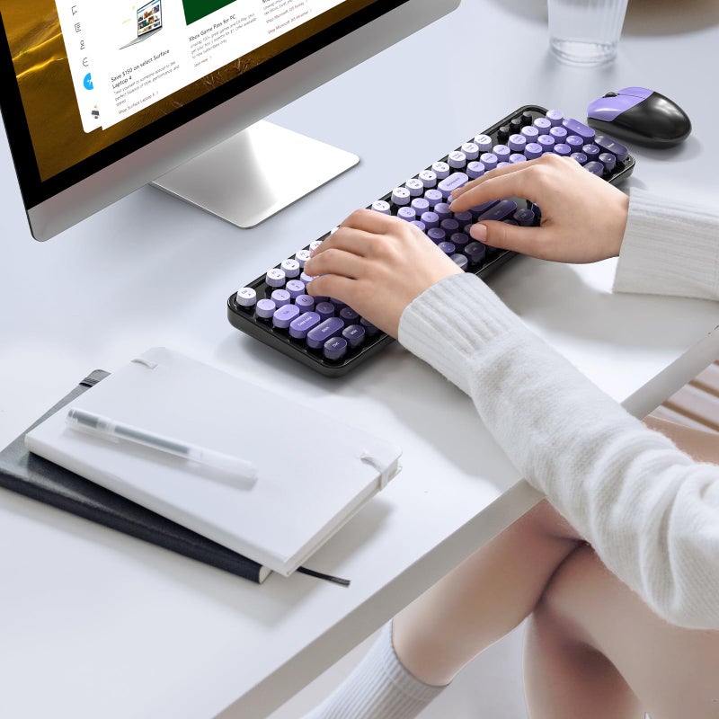 KNOWSQT Wireless Keyboard and Mouse Combo - Black-Purple Colorful 2.4G Typewriter Full-Size Cute Keyboards - USB Receiver Plug and Play, for Computer, PC, Laptop, Desktop, Windows - Image 2