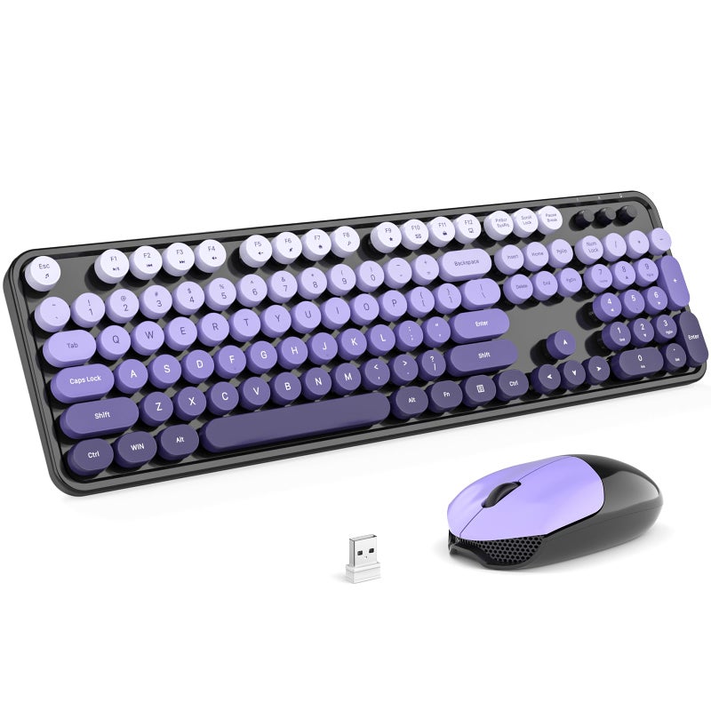 KNOWSQT Wireless Keyboard and Mouse Combo - Black-Purple Colorful 2.4G Typewriter Full-Size Cute Keyboards - USB Receiver Plug and Play, for Computer, PC, Laptop, Desktop, Windows - Image 1