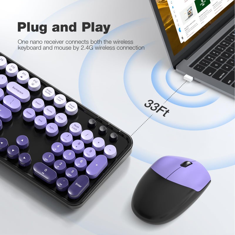 KNOWSQT Wireless Keyboard and Mouse Combo - Black-Purple Colorful 2.4G Typewriter Full-Size Cute Keyboards - USB Receiver Plug and Play, for Computer, PC, Laptop, Desktop, Windows - Image 3