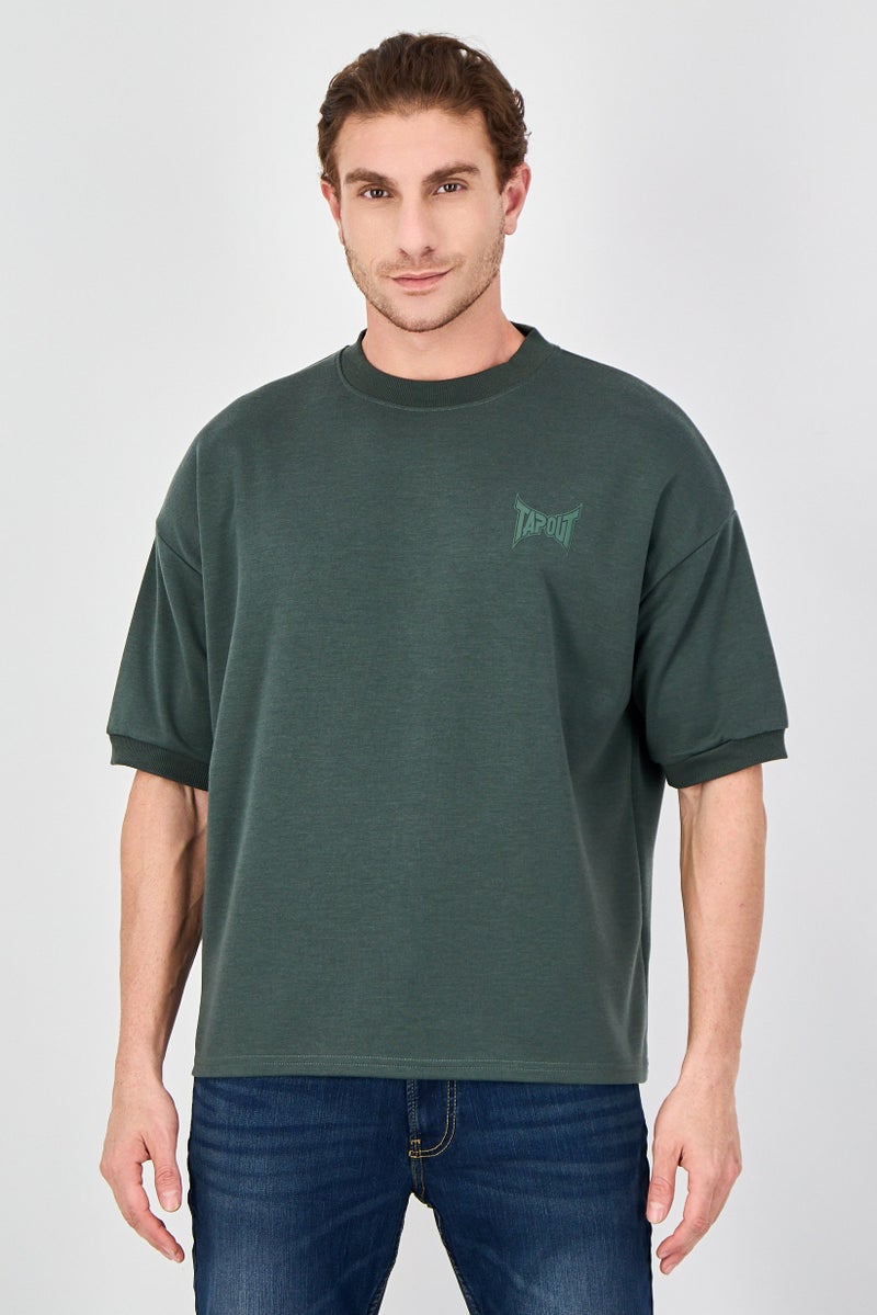 TapouT Men Crew Neck Short Sleeve Brand Logo T-Shirt, Dark Green - Image 1